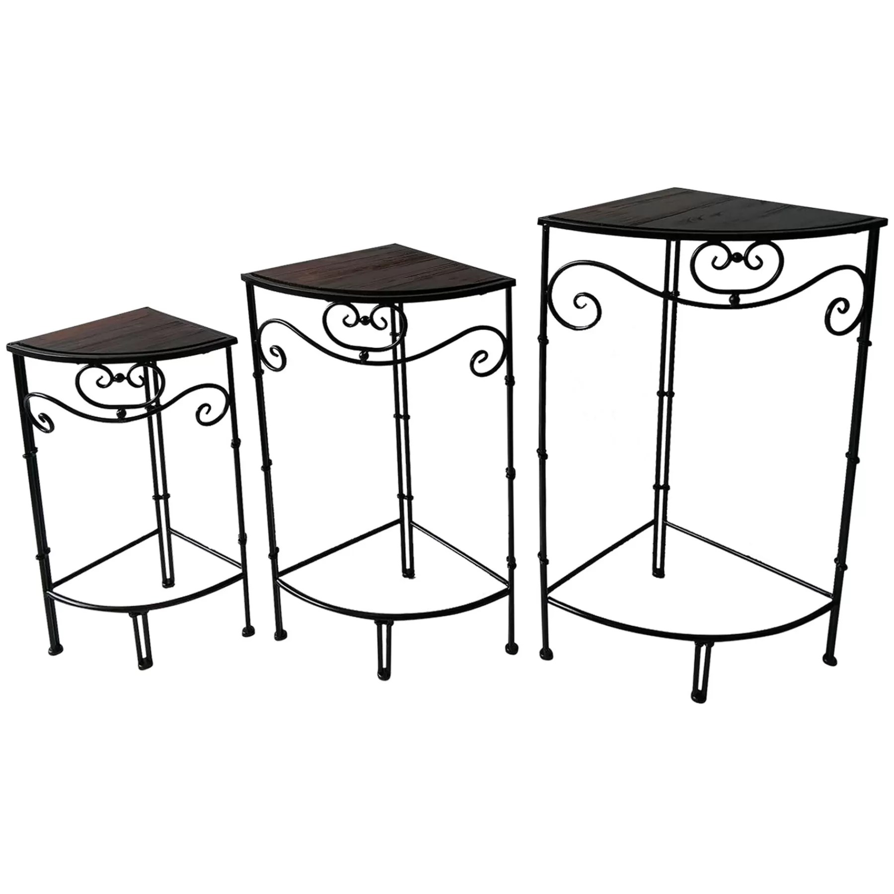 * Best-Selling Fan Shaped Wood Top Plant Stand With Bronze Double Tube Metal Leg, Large