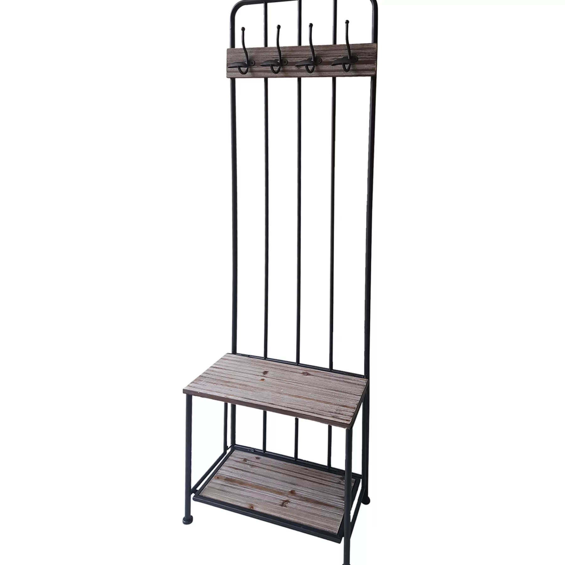 * Classical 88In. Metal Coat Tree With 4 Hook And Folding Wood Top Shelves