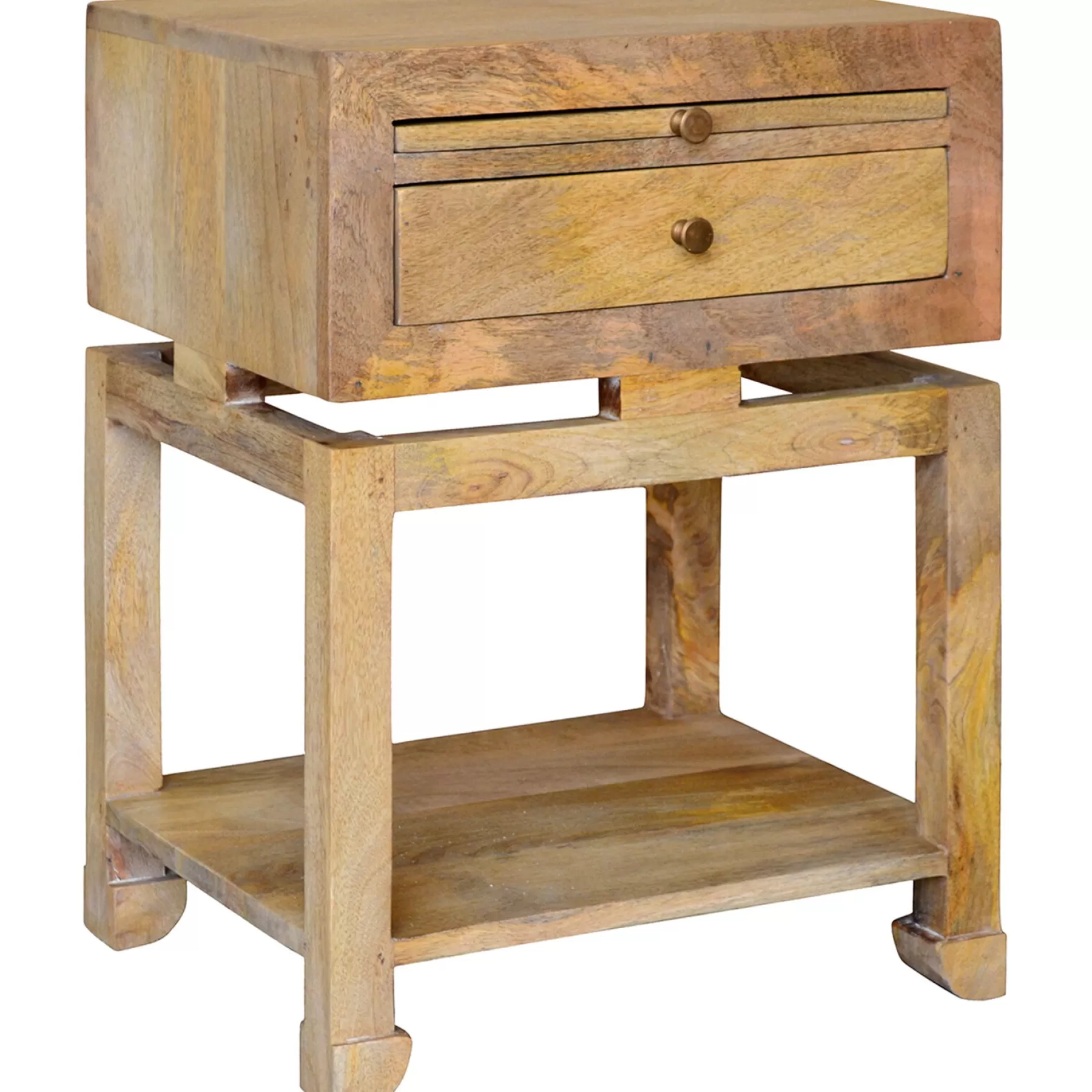 * Classical Maddison Natural Wood Side Table With Drawer And Shelf