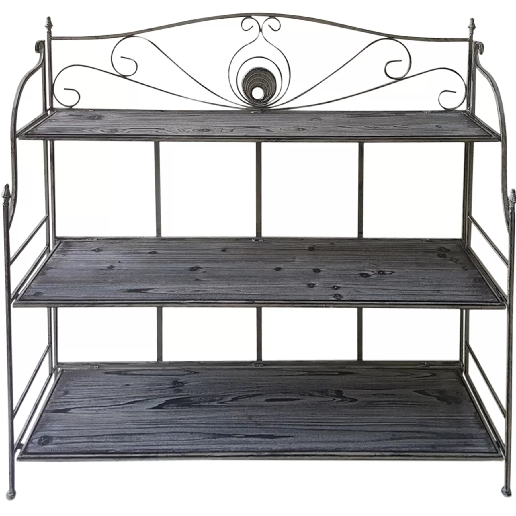 * Closeout Sale 40In. Rustic Metal Rack With Folding Wood Top Shelves