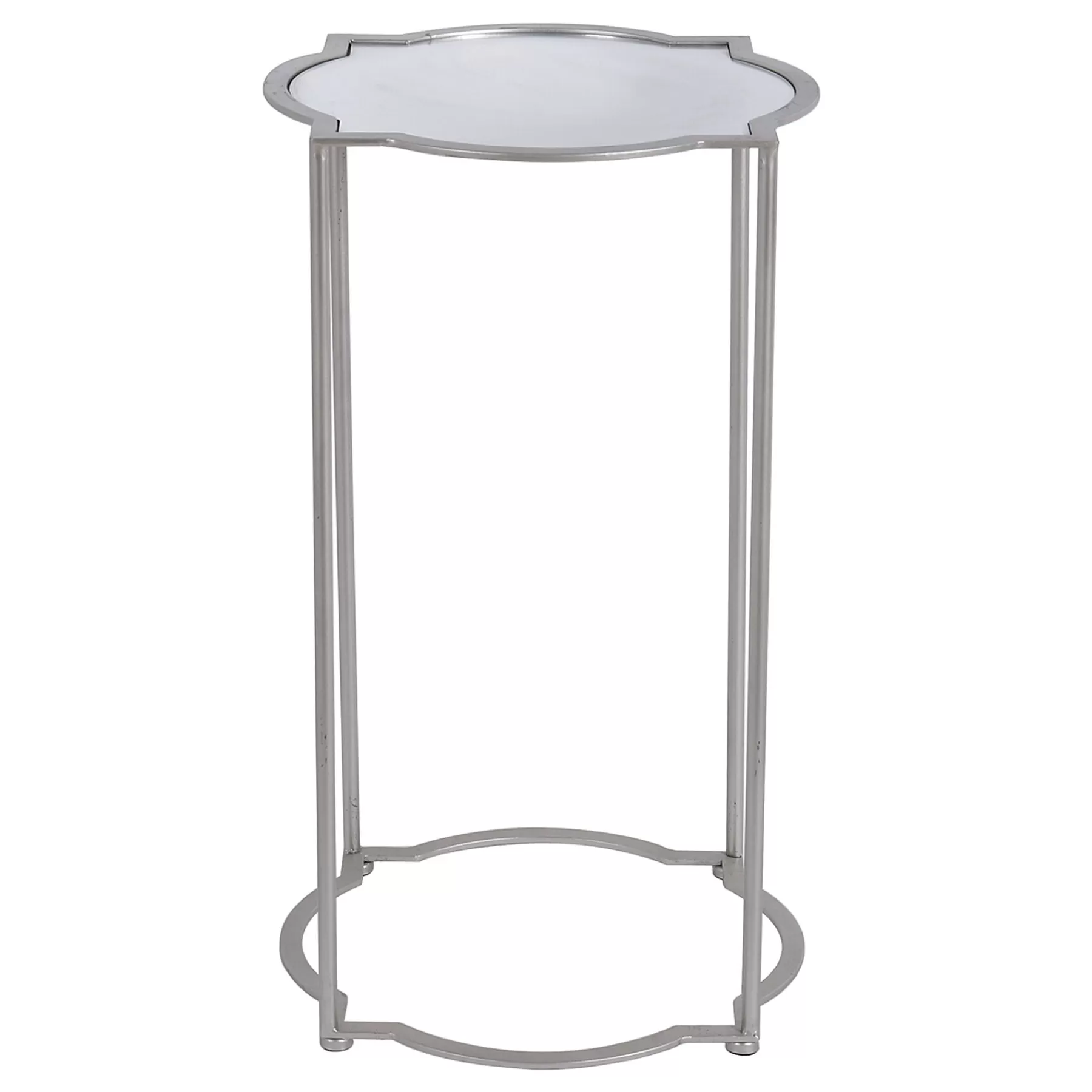 * Closeout Sale Mirror Top Quatrefoil Accent Table With Metal Base, Large