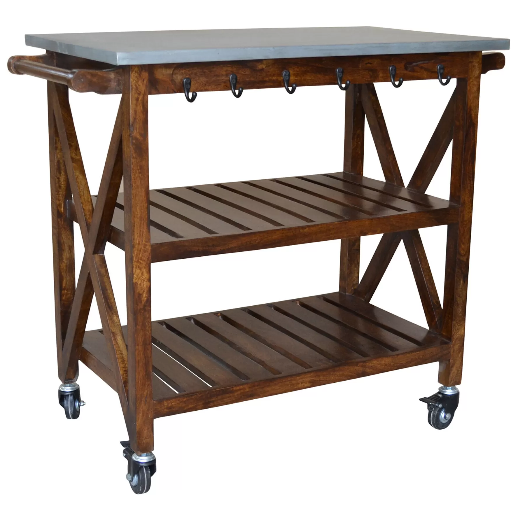 * Discount Sale Antwerp Wood Bar Cart With Metal Top And Towel Hooks