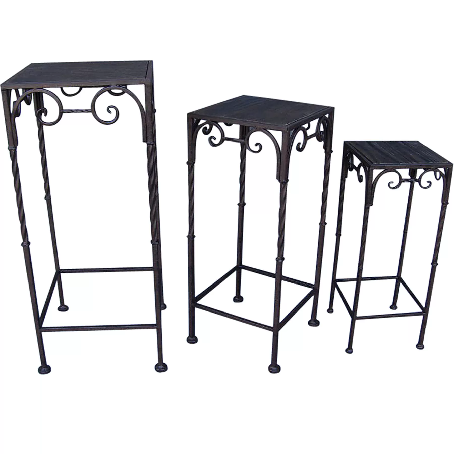* Discount Sale Square Wood Top Plant Stand With Brown Twist Metal Leg, Small