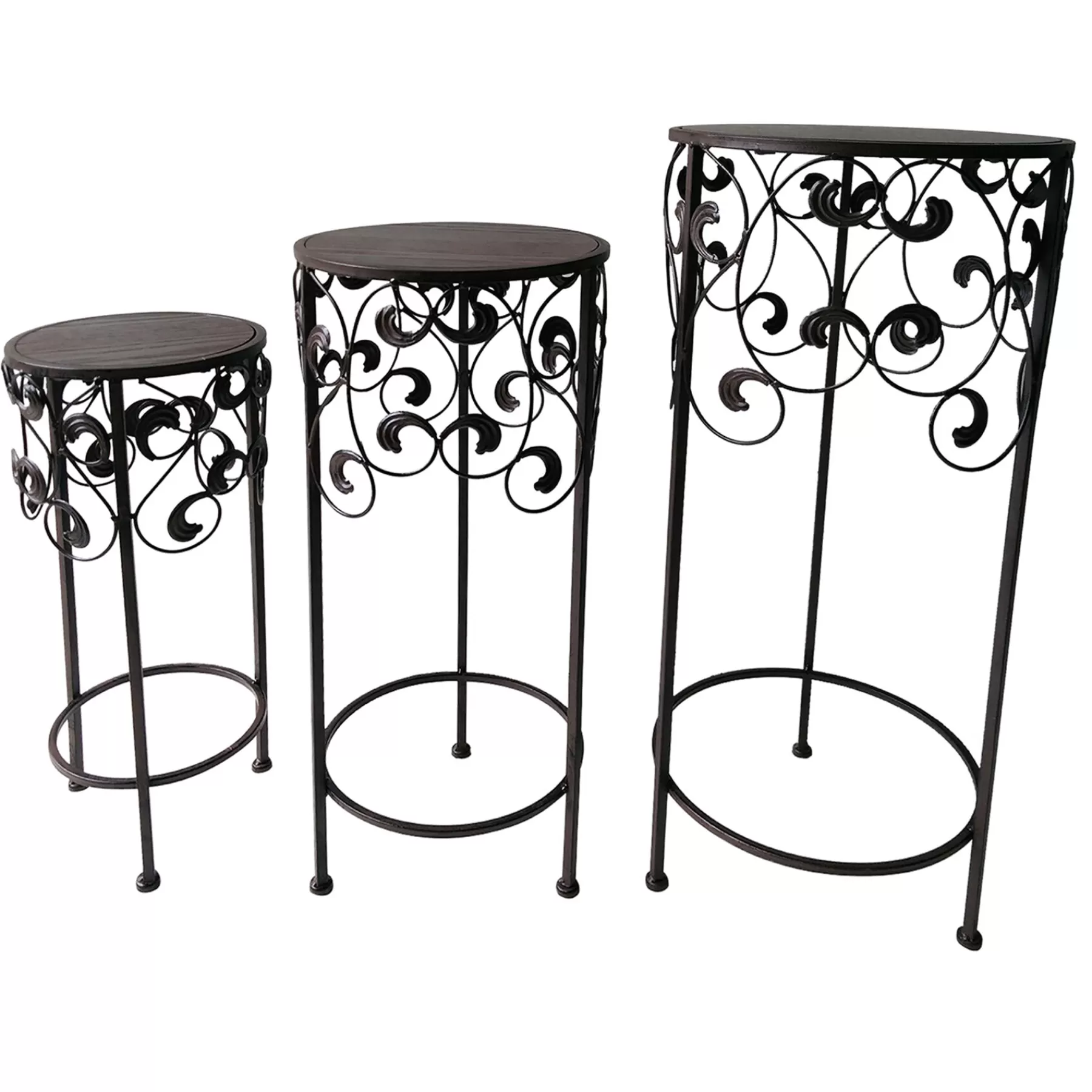 * Fire Sale Round Wood Top With Scroll Metal Plant Stand, Medium