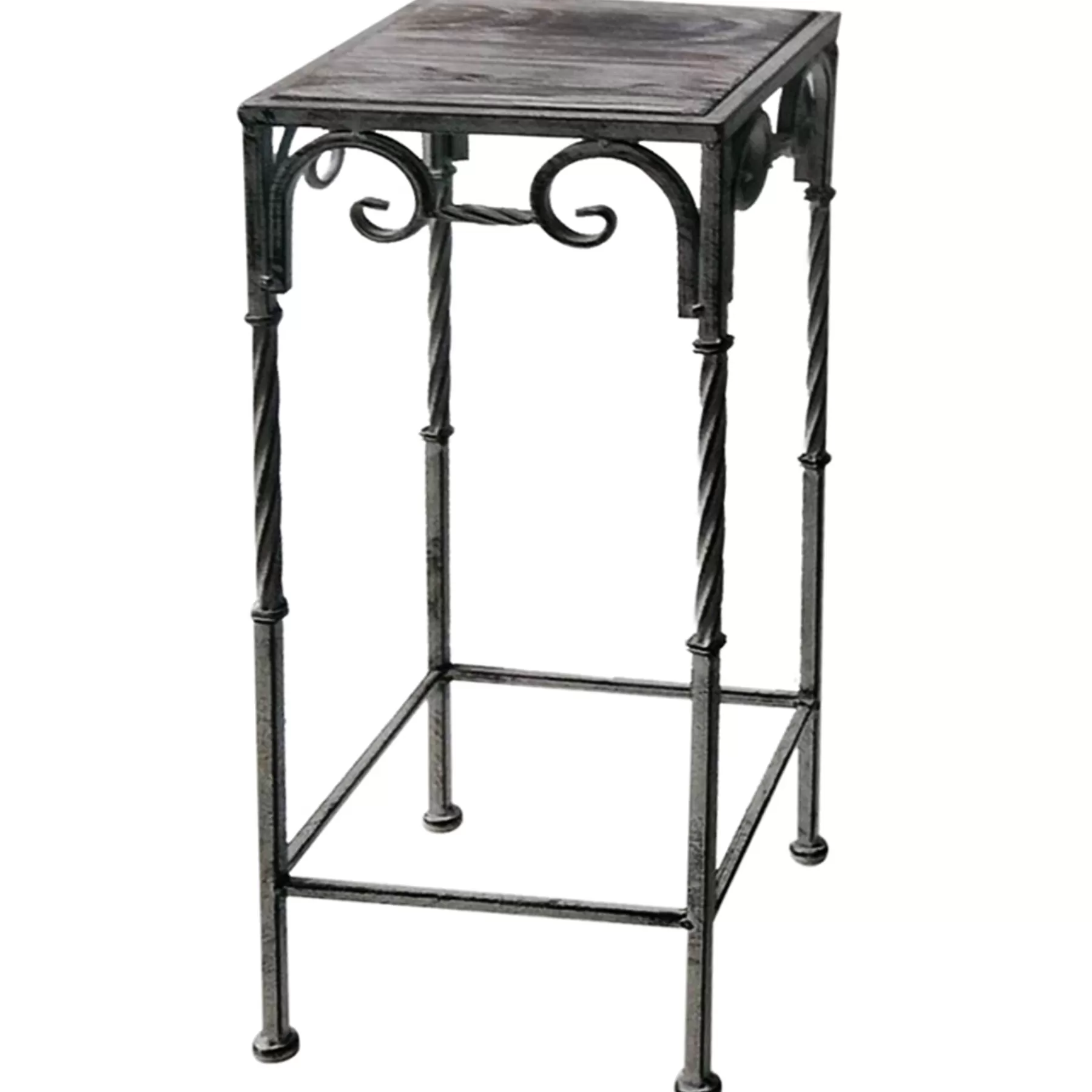 * Fire Sale Square Wood Top Plant Stand With Rustic Twist Metal Leg, Large