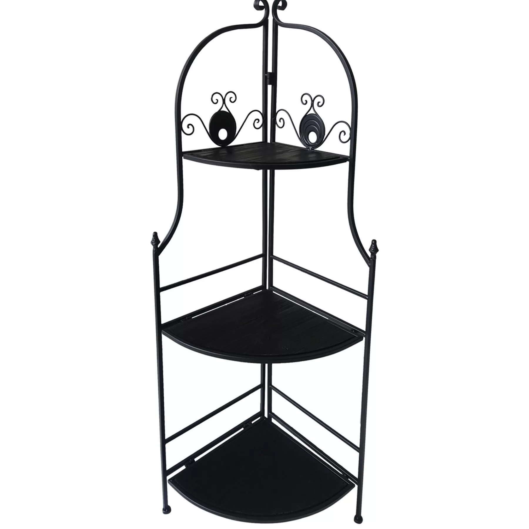 * Good Quality 48In. Black Metal Corner Rack With Folding Wood Shelves
