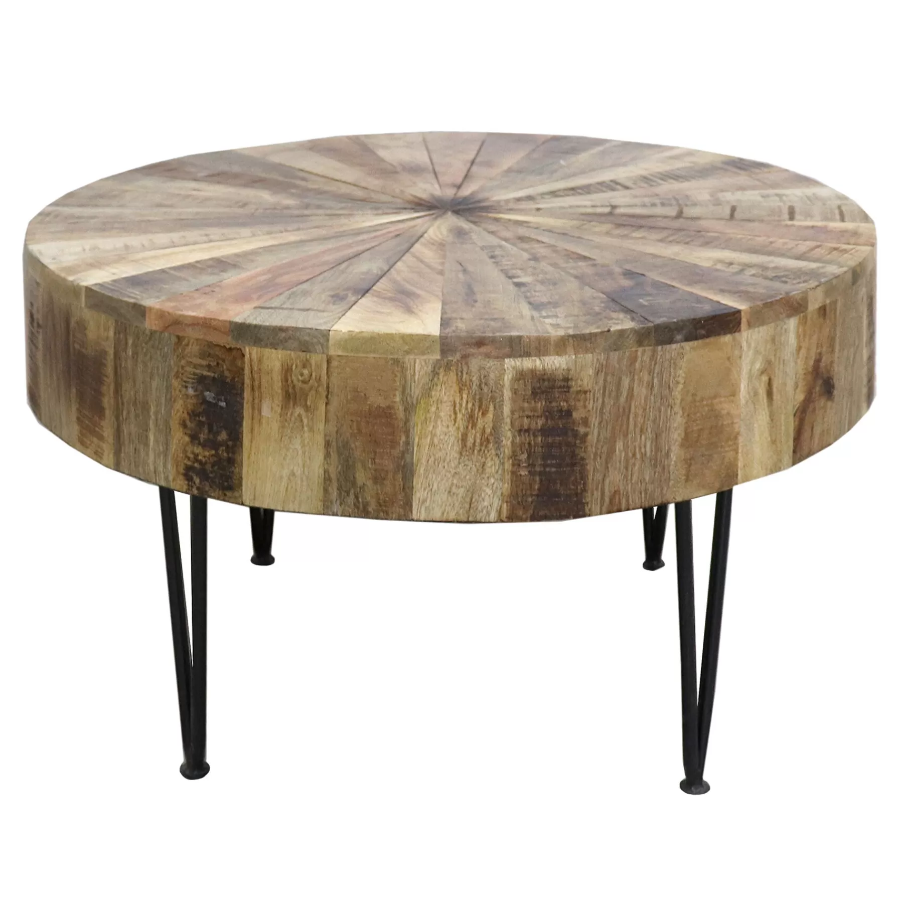 * Good Quality Round Mango Wood Coffee Table With Metal Hairpin Legs