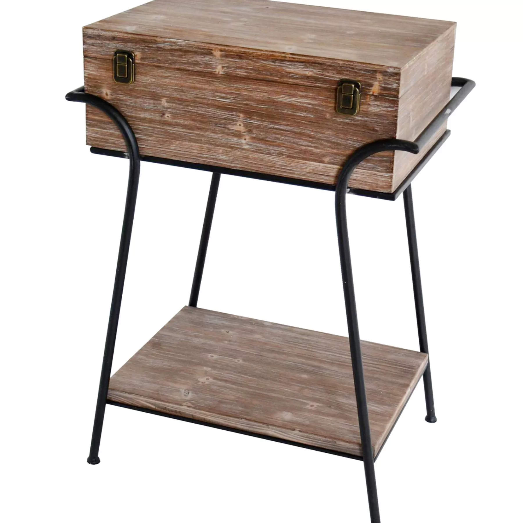 * Good Quality Wood Storage Top & Shelf Accent Table With Metal Legs