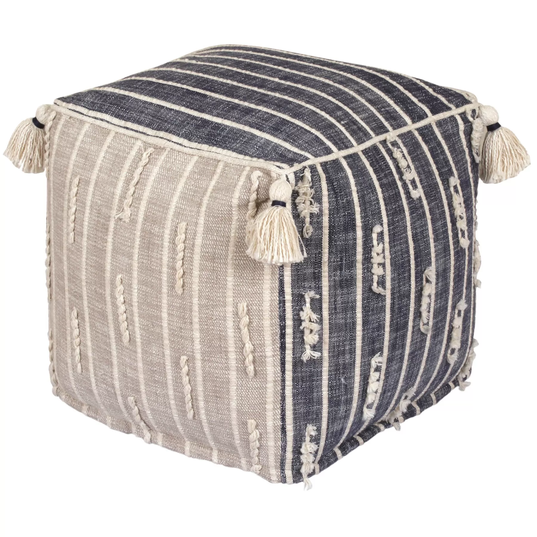 * Hot Selling Honeybloom Nora Blue Woven Embroidered Pouf, 18
