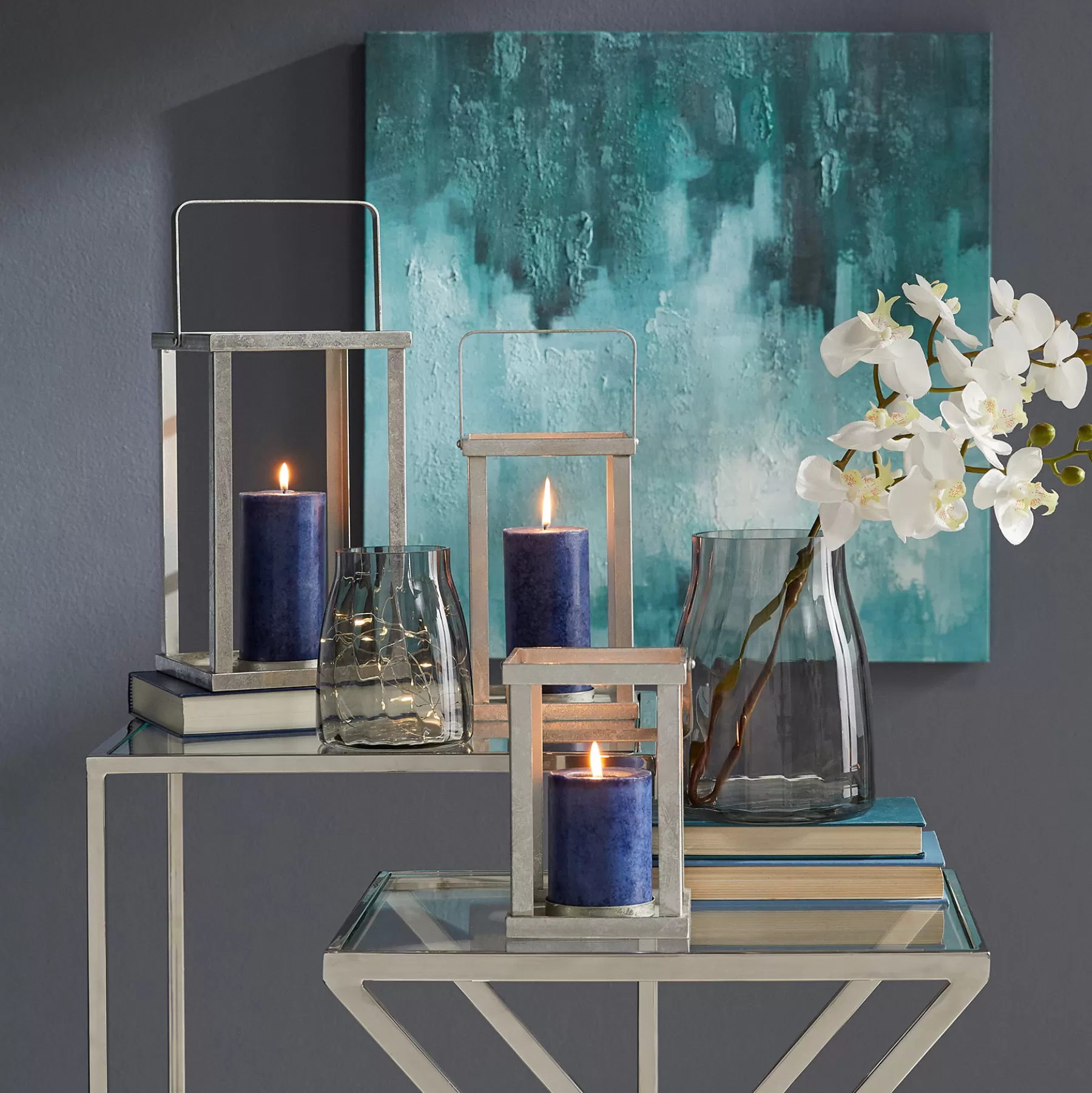 * Hot Selling Laila Ali Silver Marbled Table With Glass Top, 24