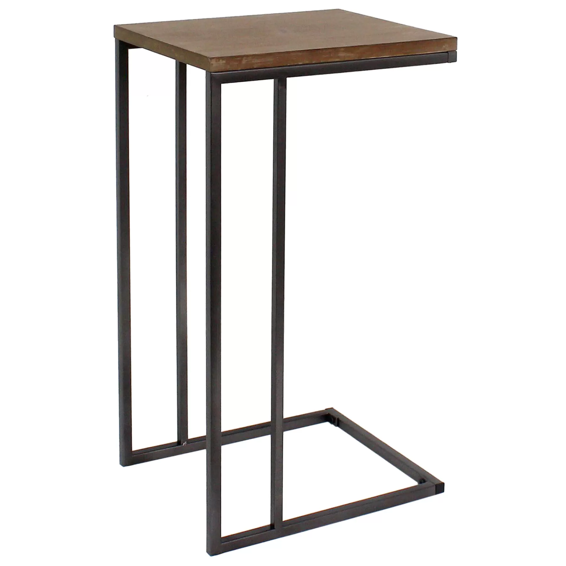 * Hot Selling Rustic Wooden Top C-Table With Grey Metal Base