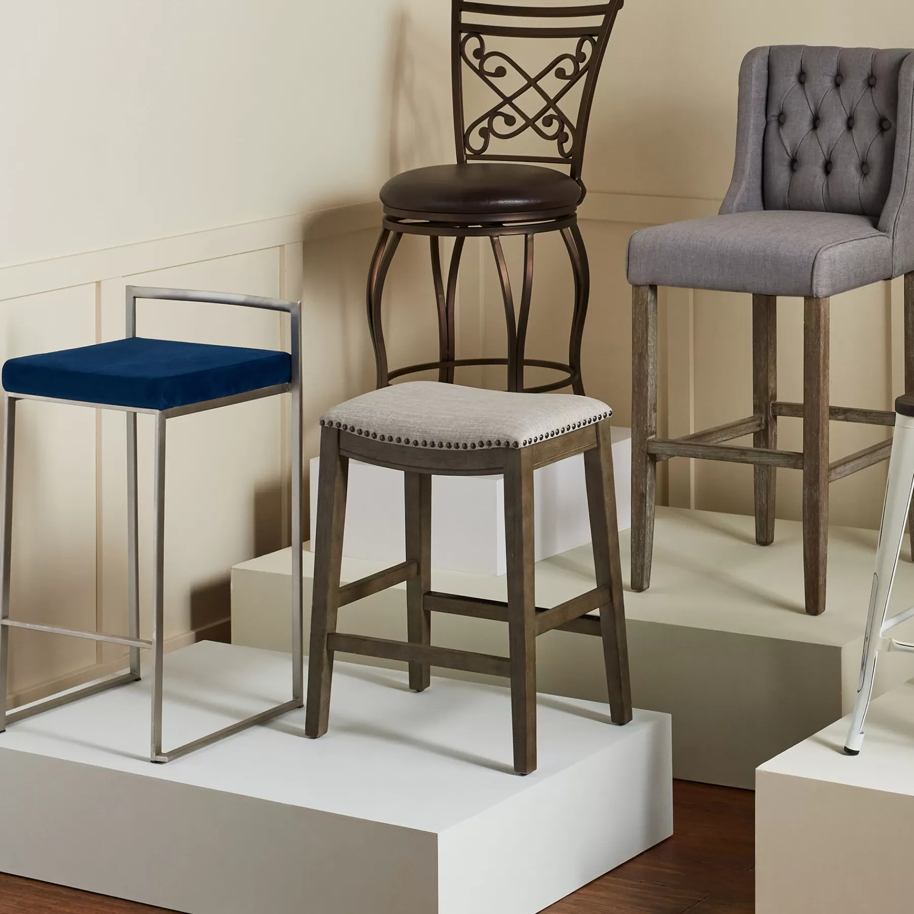 * Latest Rome Brown Metal Swivel Counter Stool With Upholstered Seat, 24