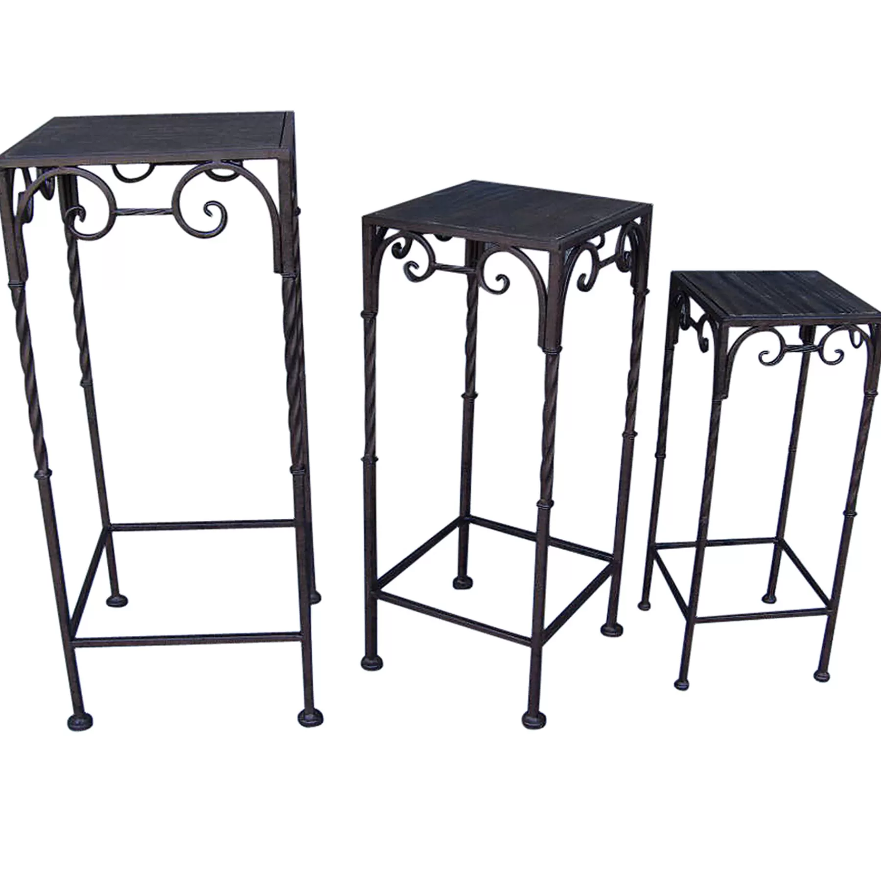 * Latest Square Wood Top Plant Stand With Brown Twist Metal Leg, Medium