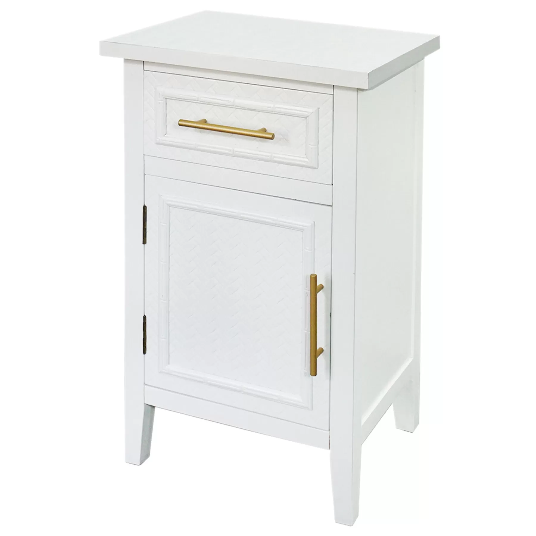 * Limited Edition Grace Mitchell White Bamboo Panel Door Cabinet With Drawer
