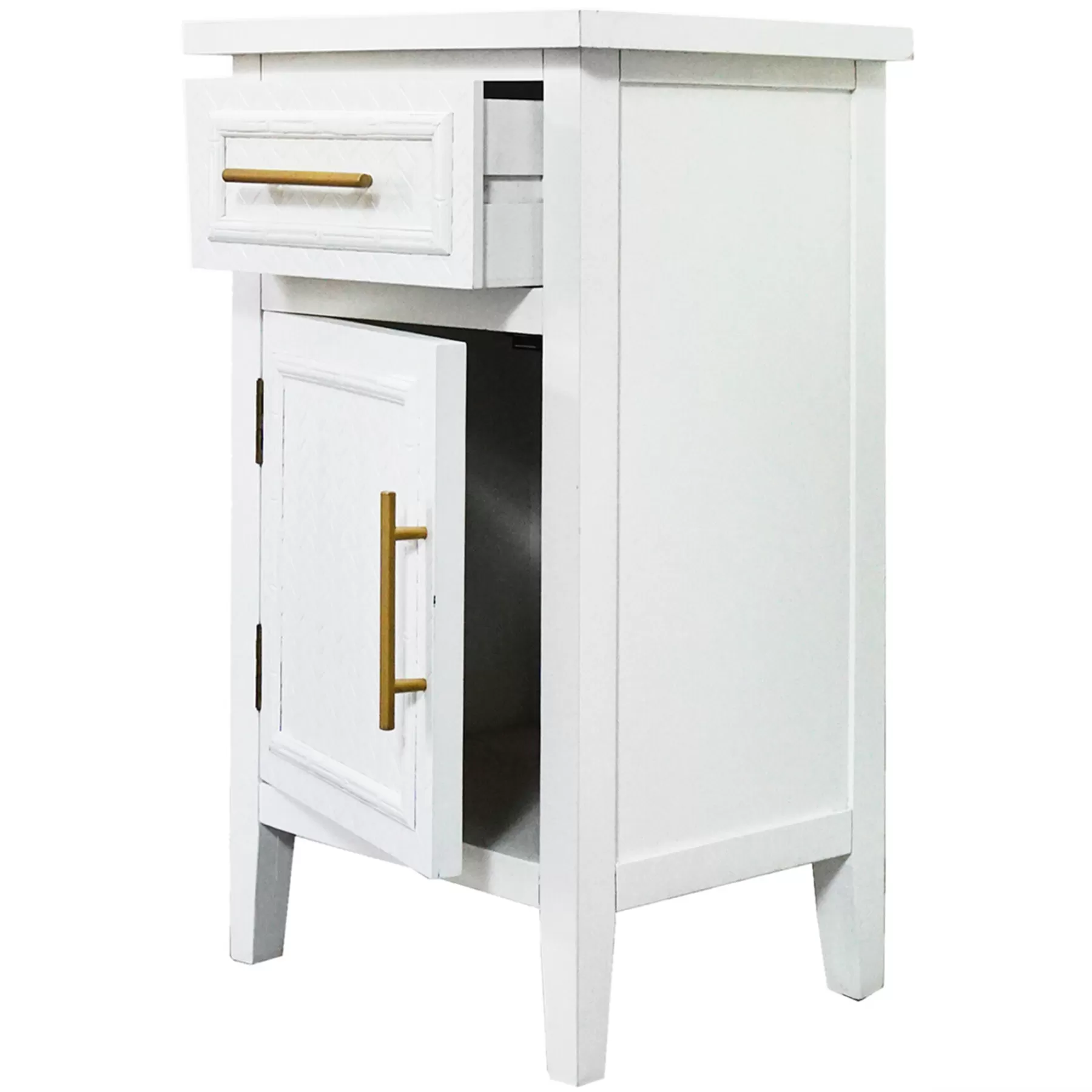 * Limited Edition Grace Mitchell White Bamboo Panel Door Cabinet With Drawer