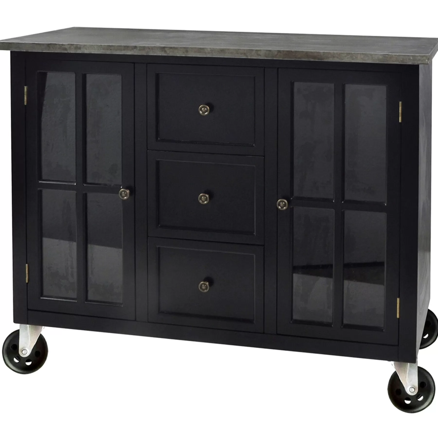 * Official 2 Door 3 Drawer Black Rolling Cabinet With Metal Top