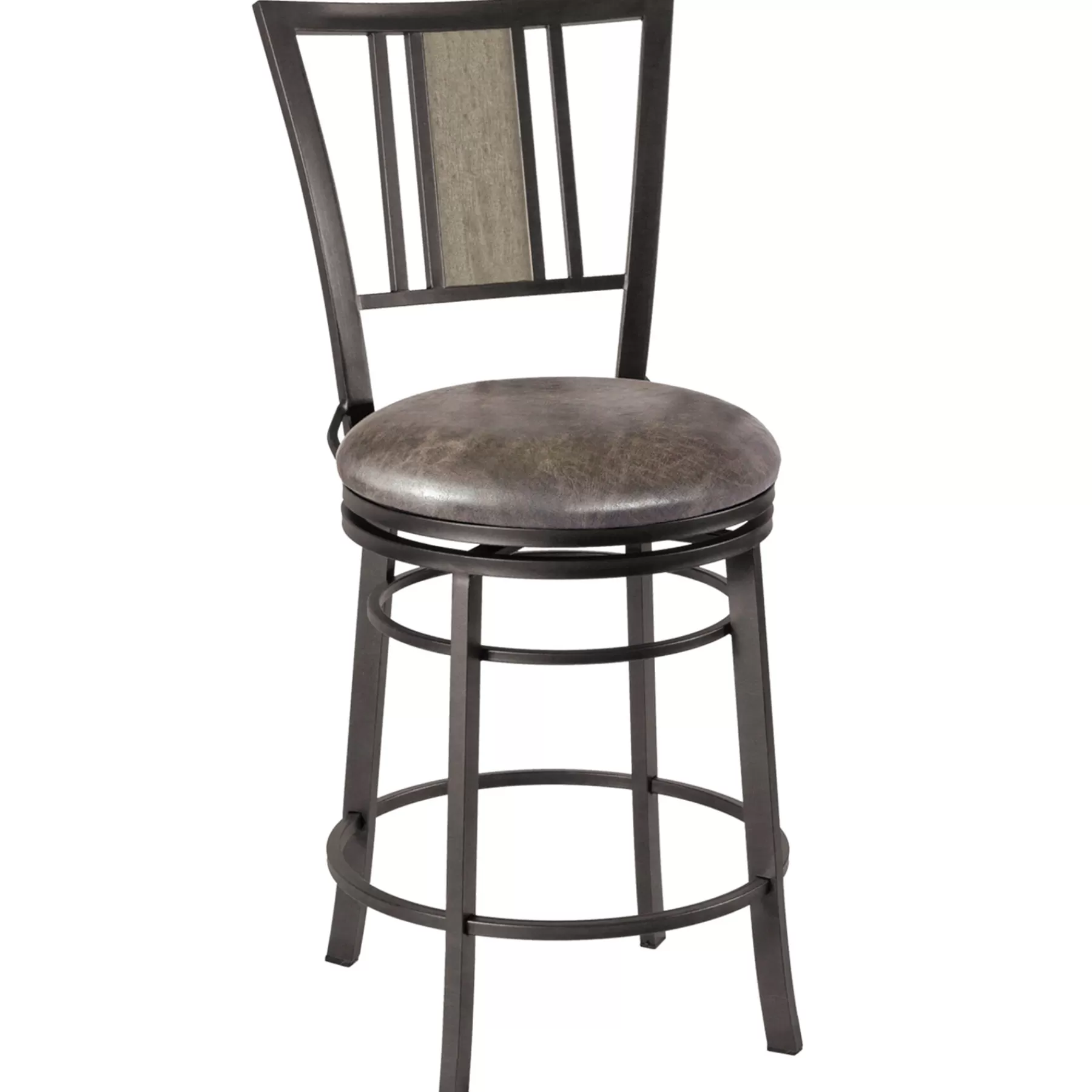 * Official Celine Grey Metal Swivel Counter Stool With Faux Leather Upholstered Seat, 24