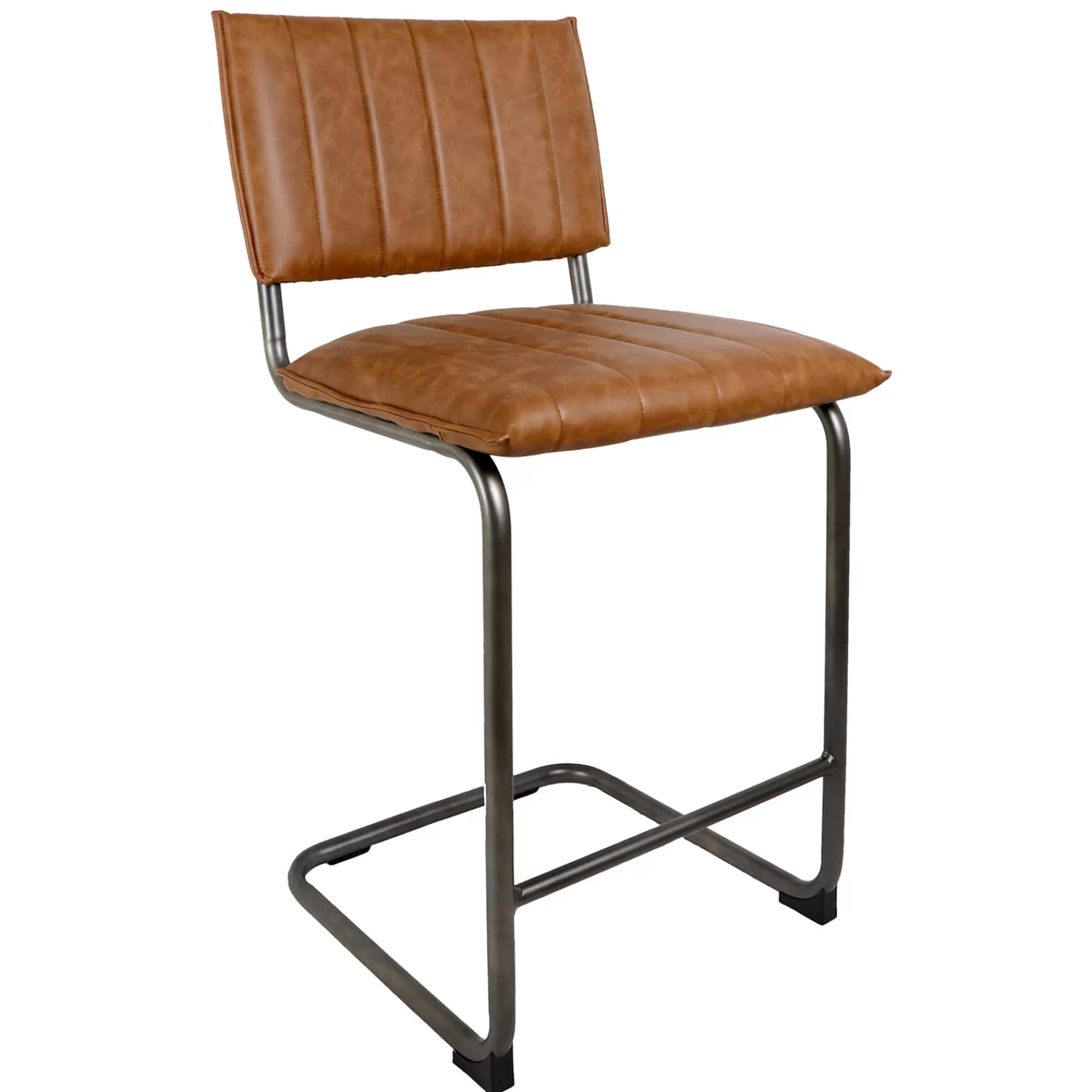 * Official Luka Light Brown Faux Leather Counter Stool With Metal Base