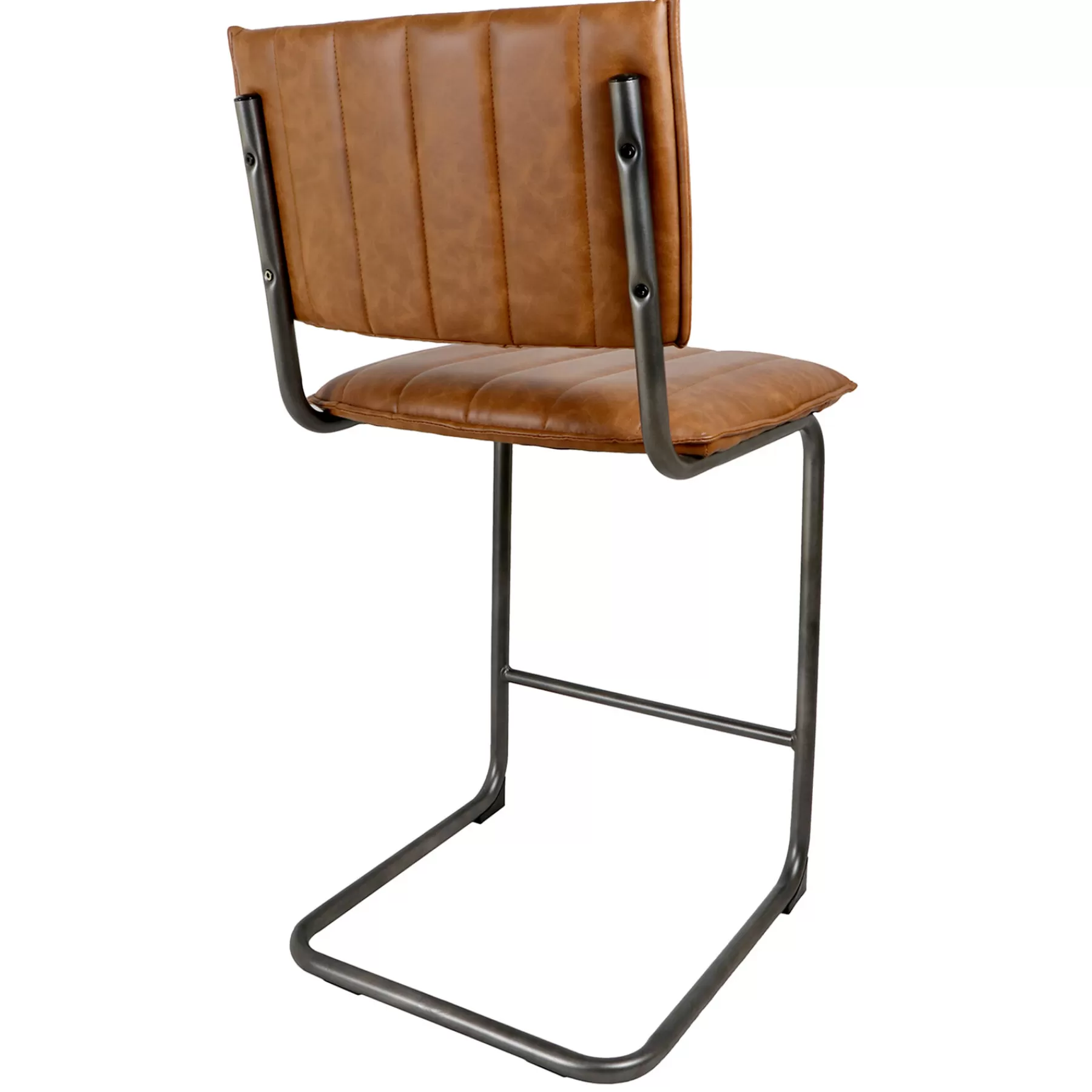 * Official Luka Light Brown Faux Leather Counter Stool With Metal Base