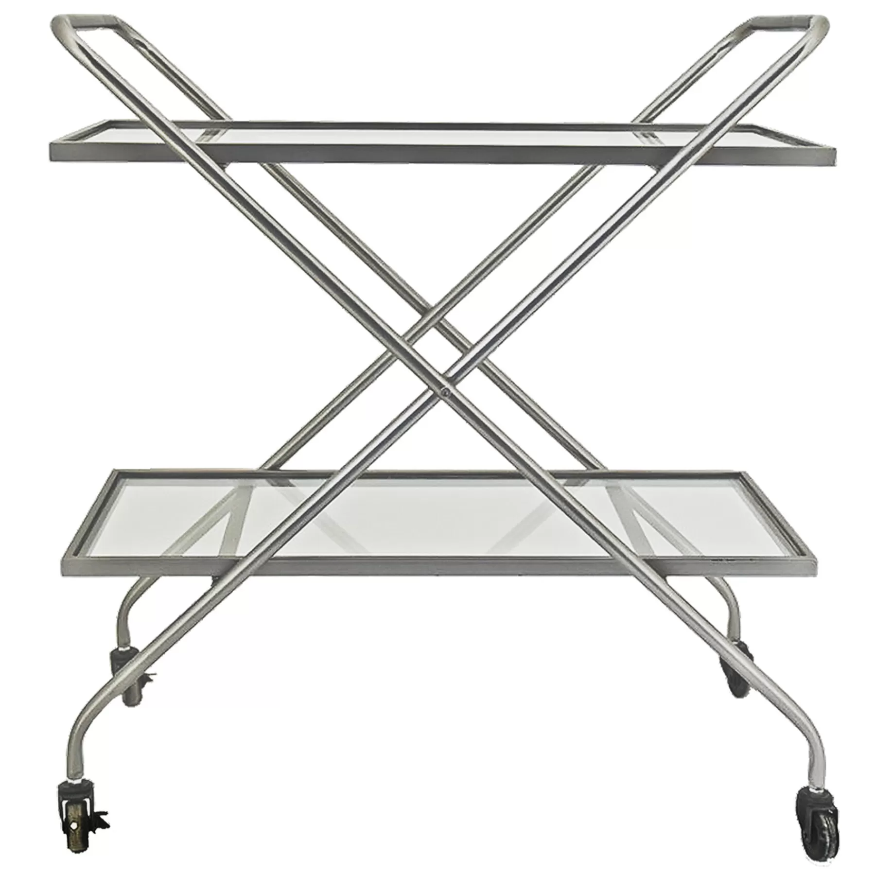 * Online Discount 2-Tier Glass Shelf Bar Cart With Metal Frame
