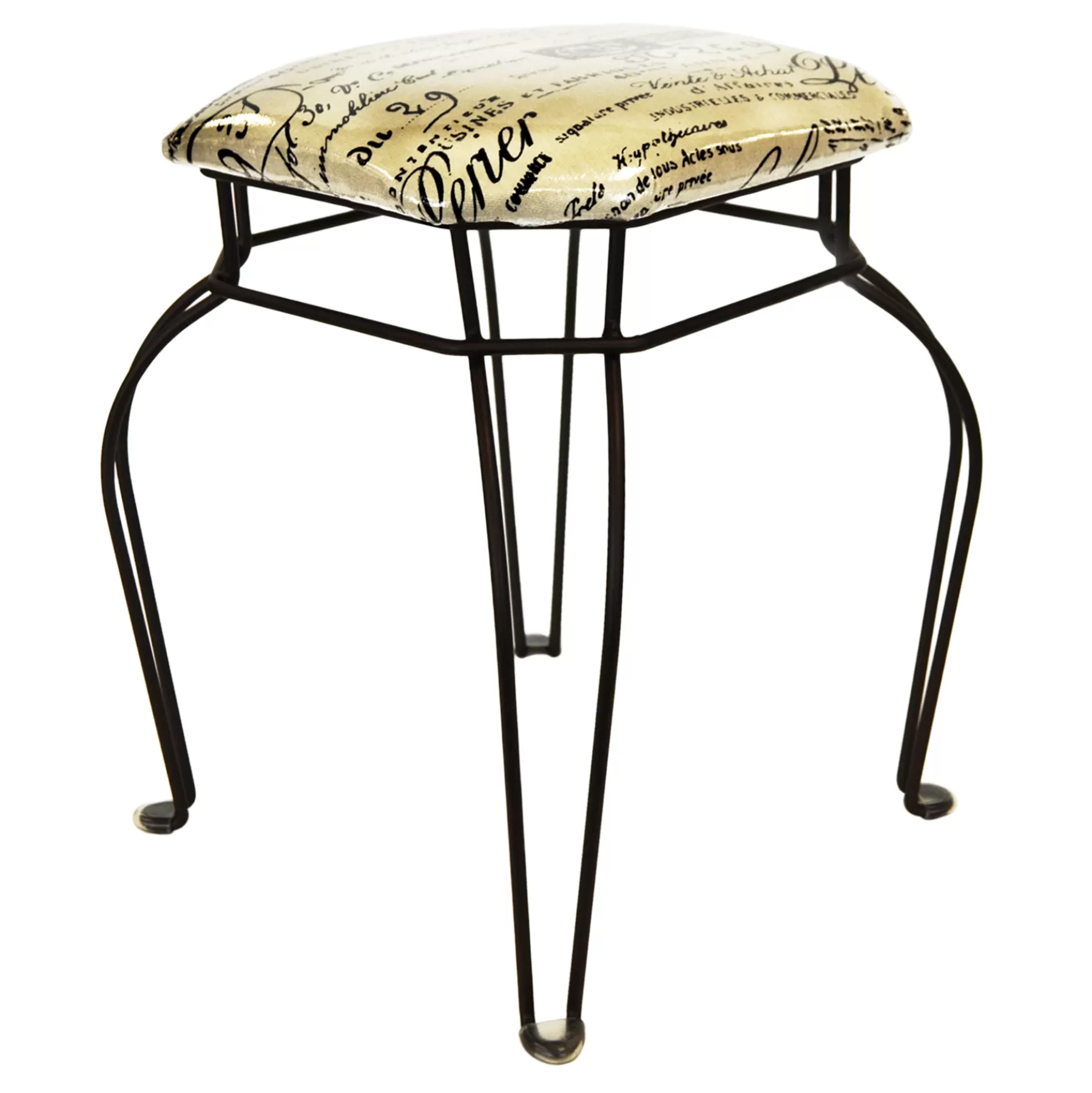 * Online Discount Paris Post Matte Black Wire Vanity Stool/Taupe Printed Fabric Seat