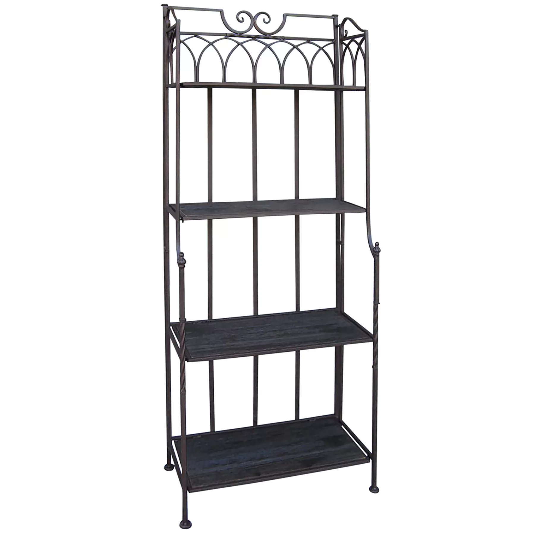 * Opening Sales 61In. Brown Decorative Arch Metal Rack With Folding Wood Top Shelves