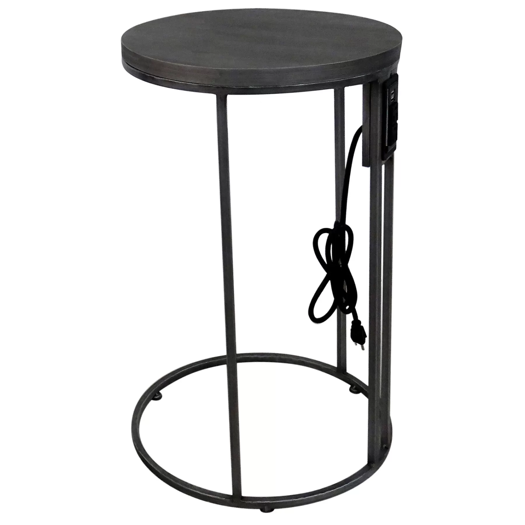 * Opening Sales Round Wood-Top Silver Metal C-Table With Usb Port, Large