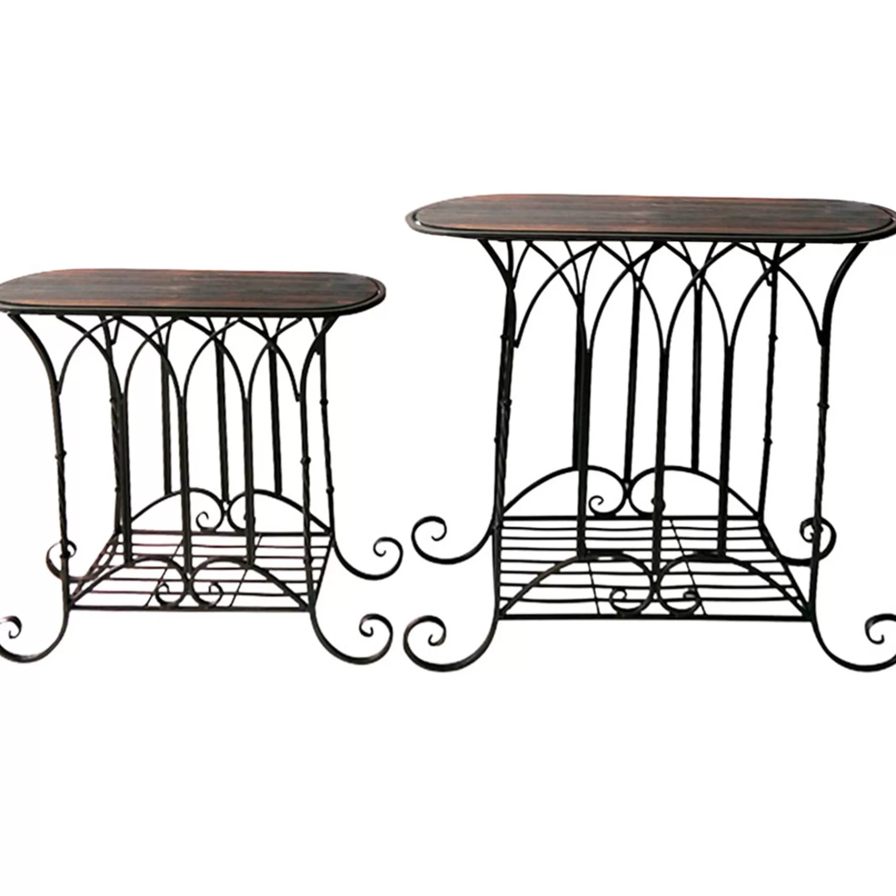 * Reliable Quality Oval Wood Top Gothic Table With Brown Arch Decorative Metal, Large