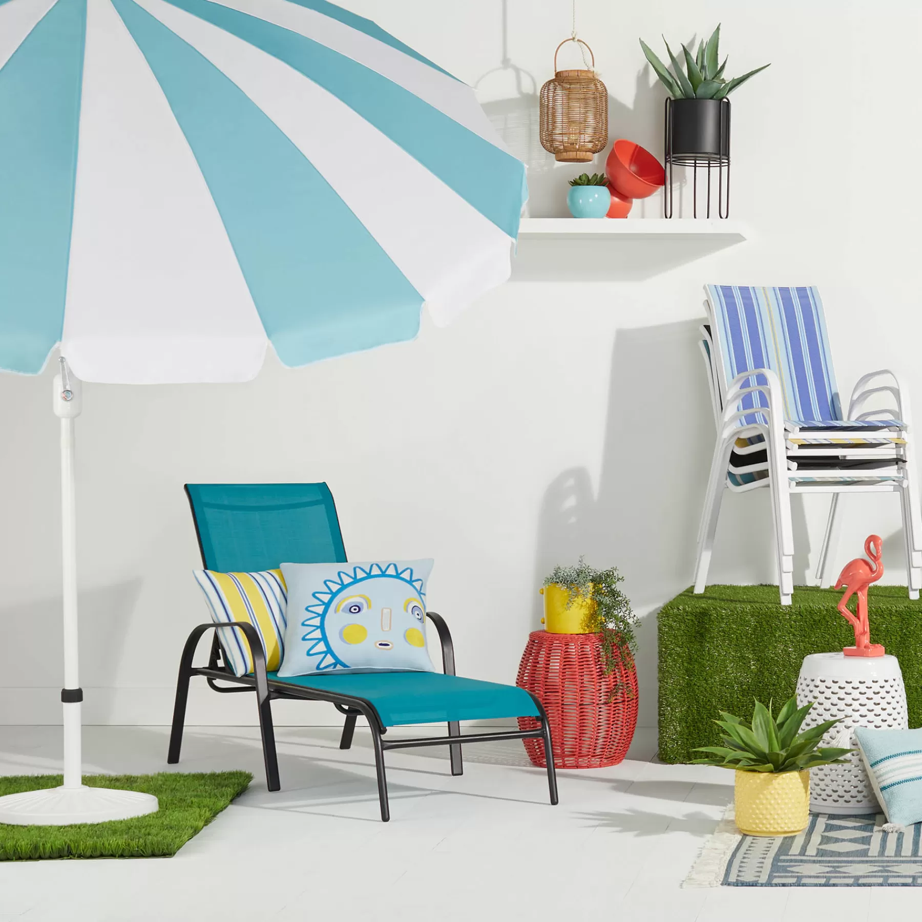 * Reliable Quality Stackable Teal Sling Outdoor Chaise Lounge Chair
