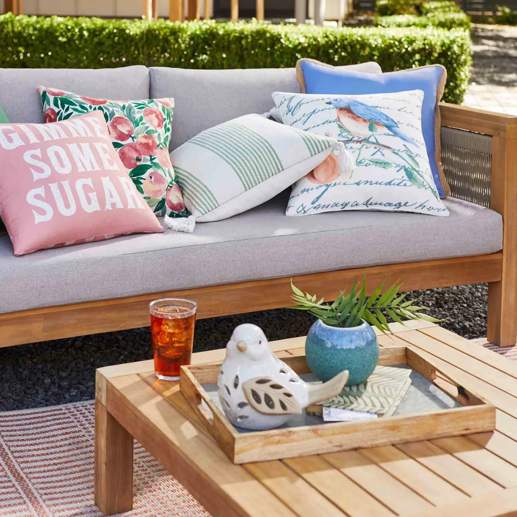 * Sale Park City Blonde Acacia Wood Outdoor Sofa With Rope Accent