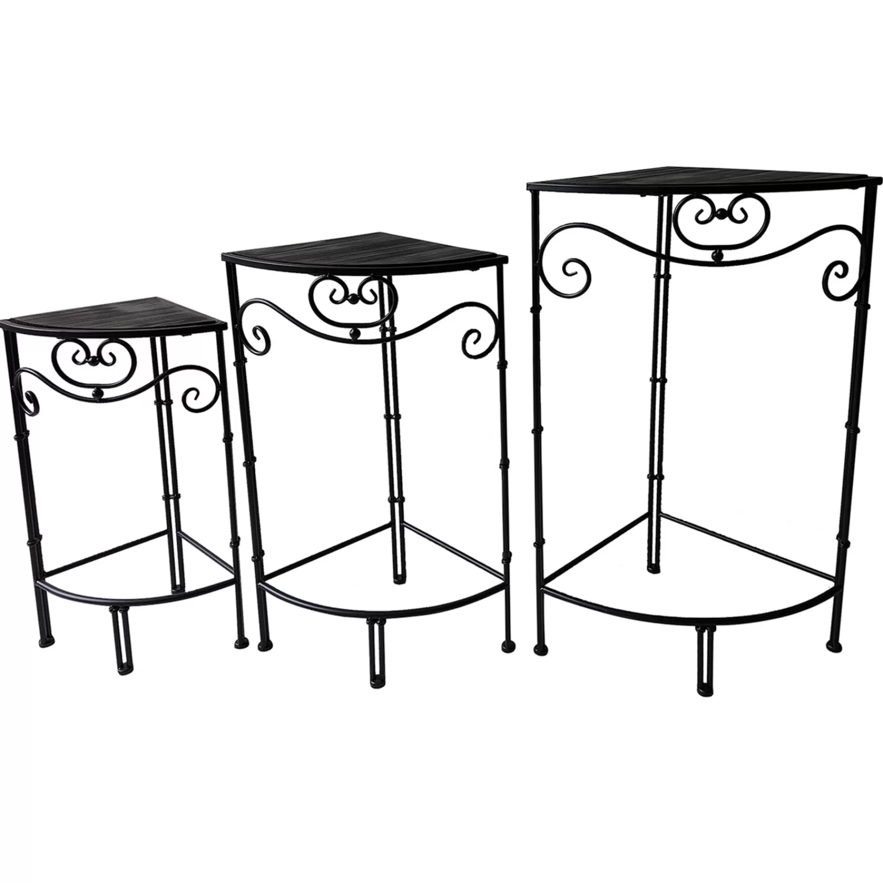 * Special Offers Fan Shaped Wood Top Plant Stand With Black Double Tube Metal Leg, Small