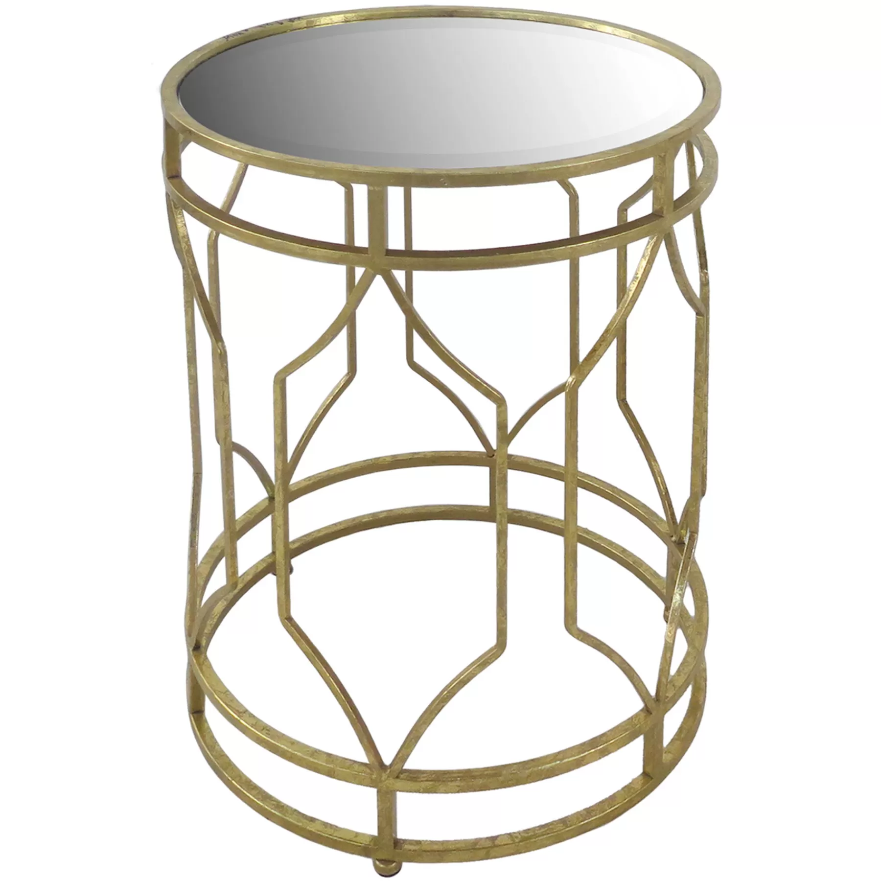 * Special Style Mirror Top Table With Gold Quatrefoil Base, Large