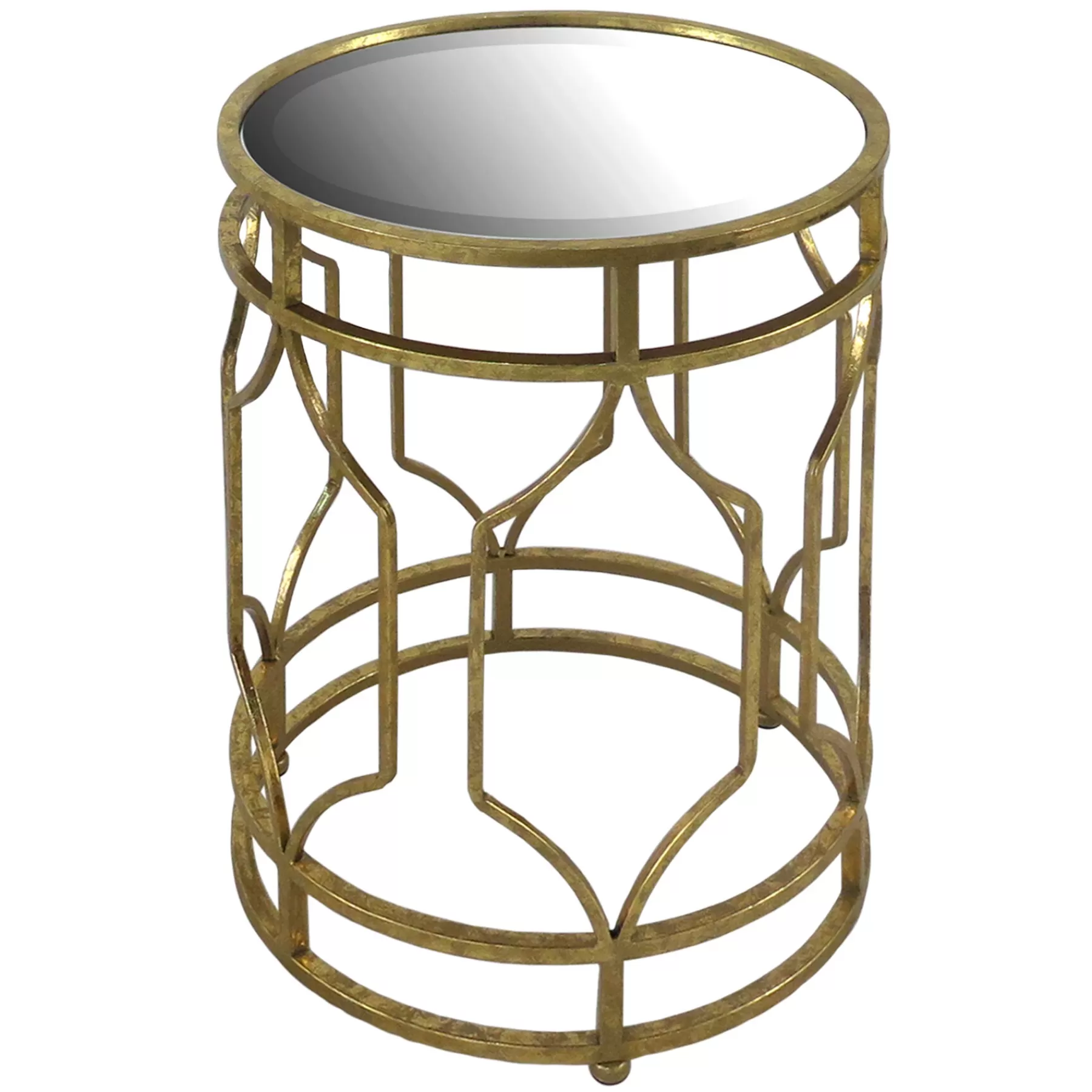 * Special Style Mirror Top Table With Gold Quatrefoil Base, Small