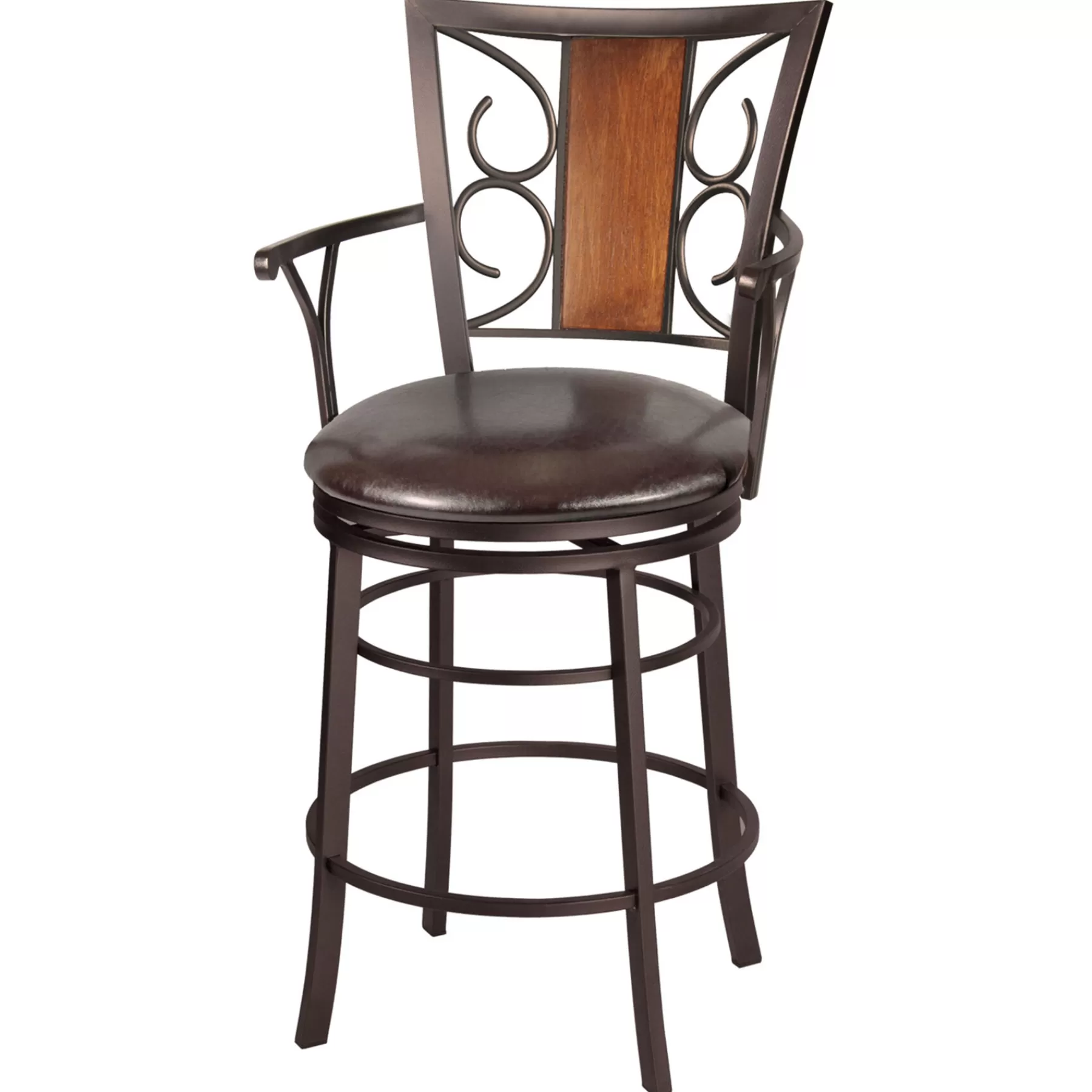 * Special Style Rebecca Brown Metal Swivel Counter Stool With Faux Leather Upholstered Seat, 24