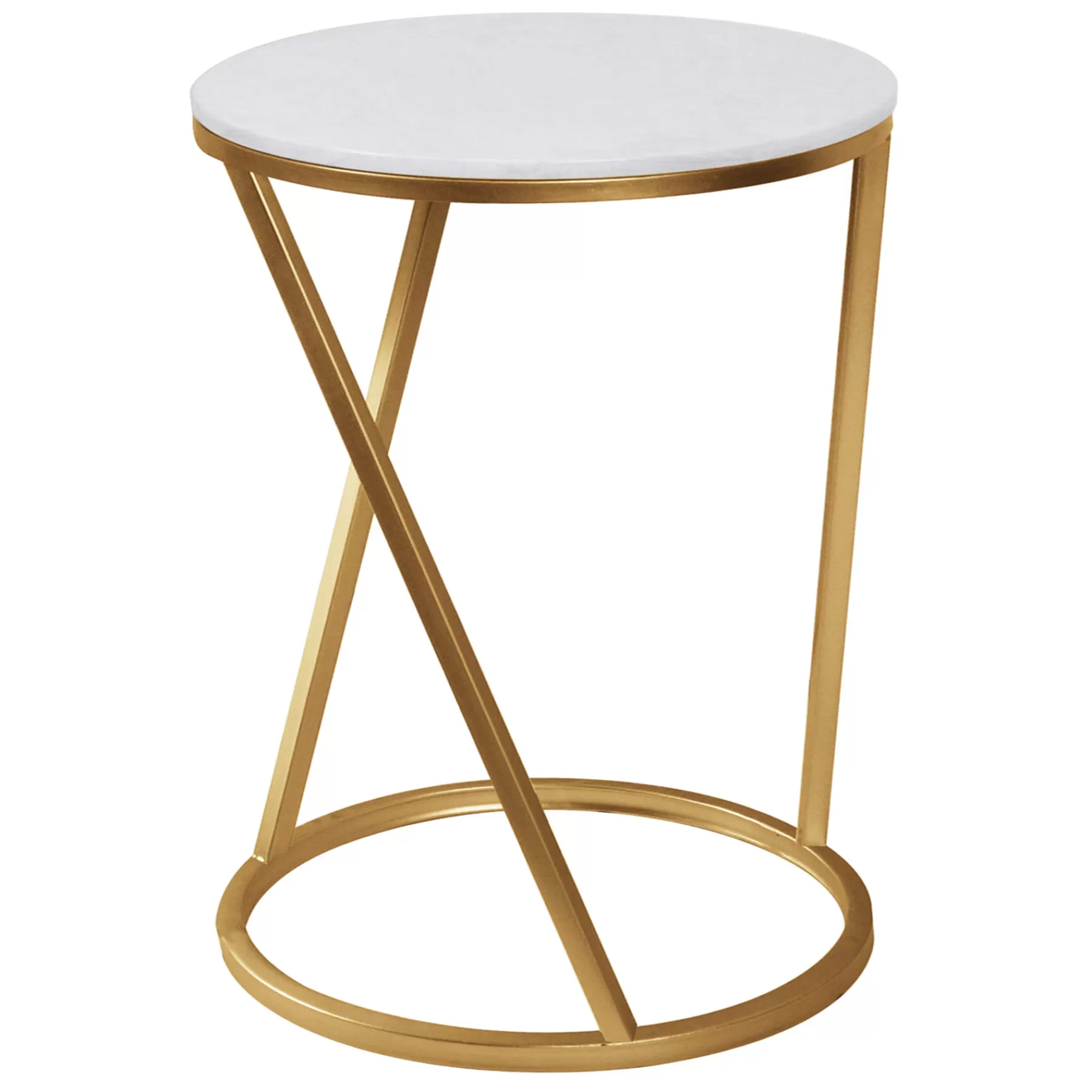 * Special Style Round Quartz Top Accent Table With Gold Metal Base, Small