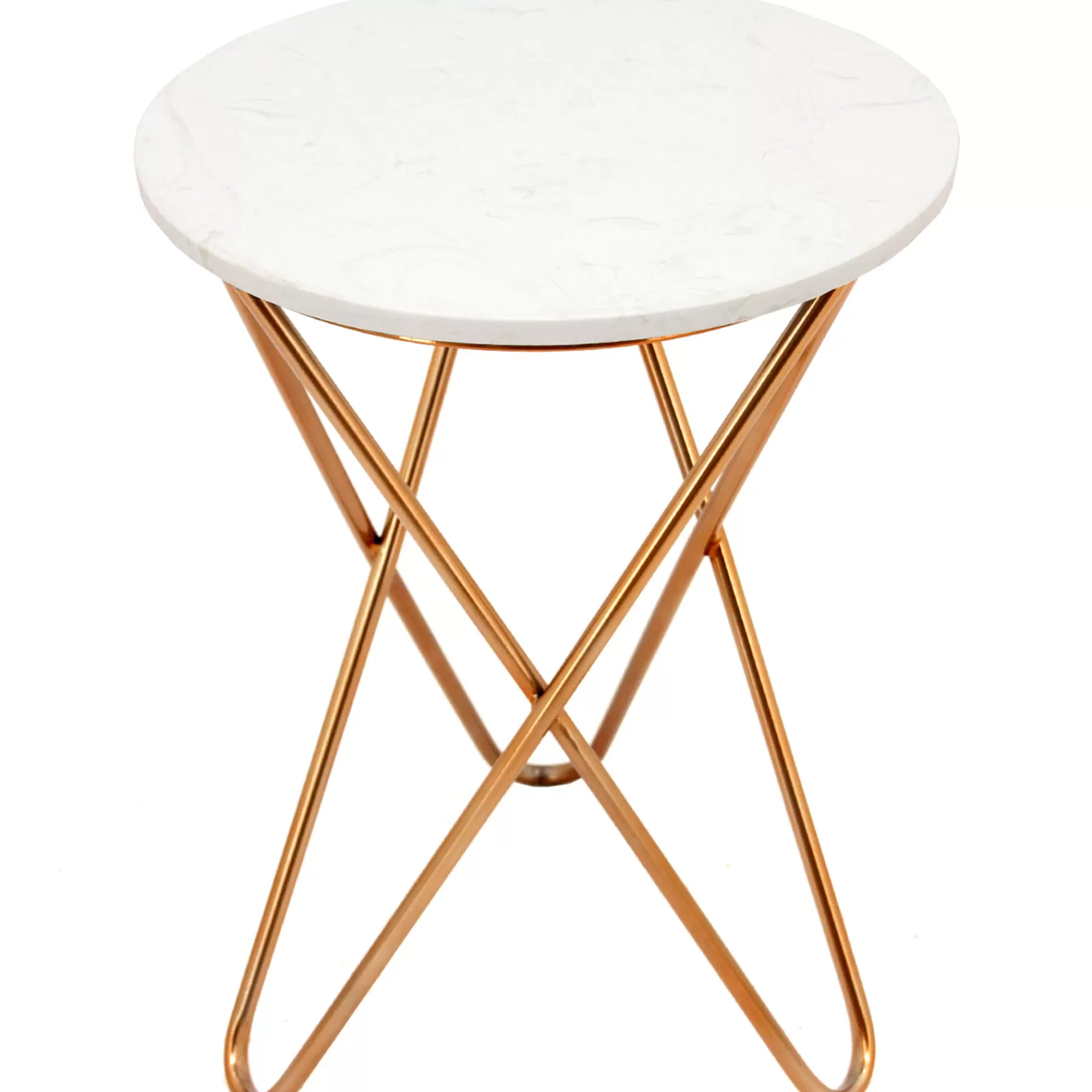 * Special Style White Marble-Top Side Table With Gold Metal Hairpin Legs