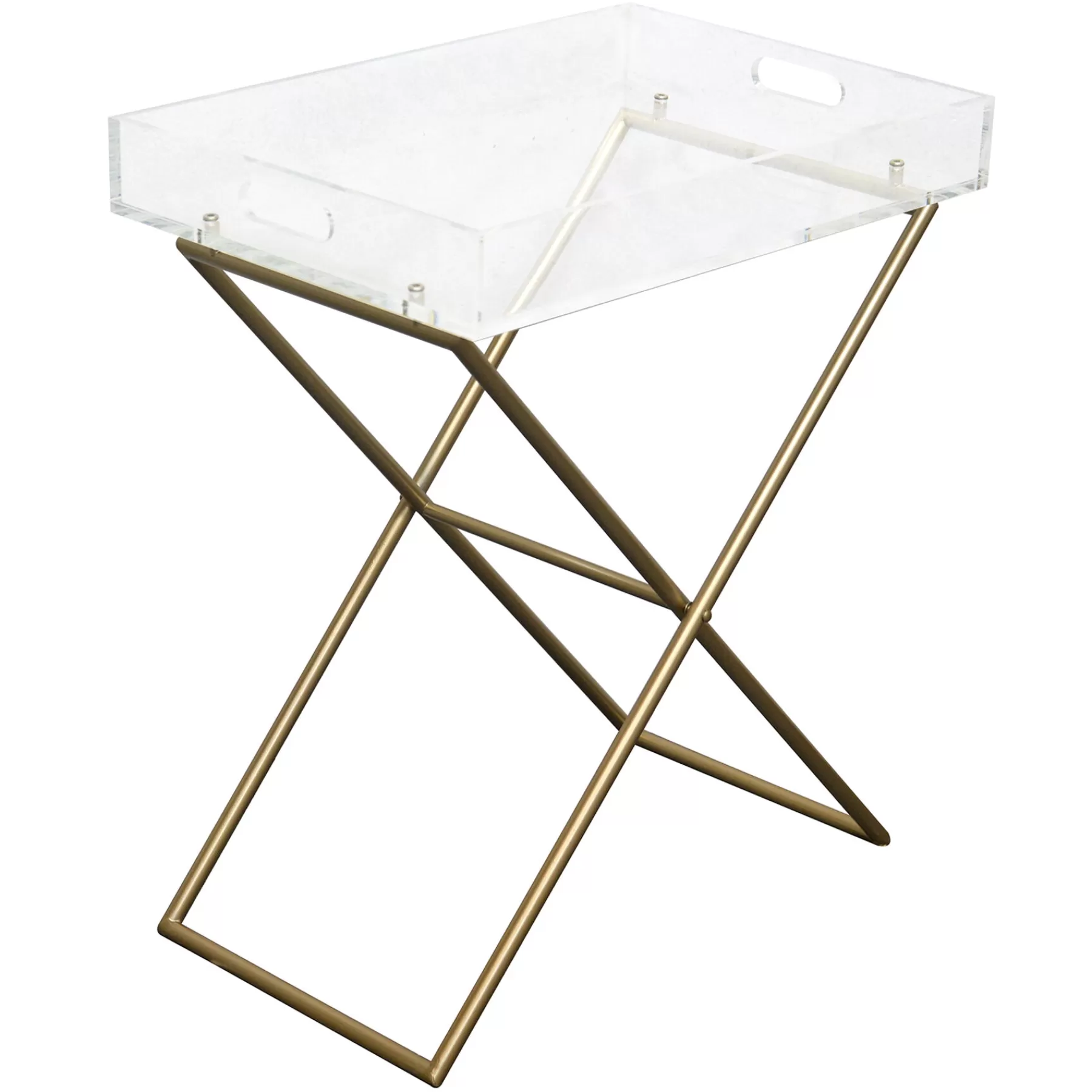 * Typical Style Acrylic Tray Accent Table With Gold Metal Base