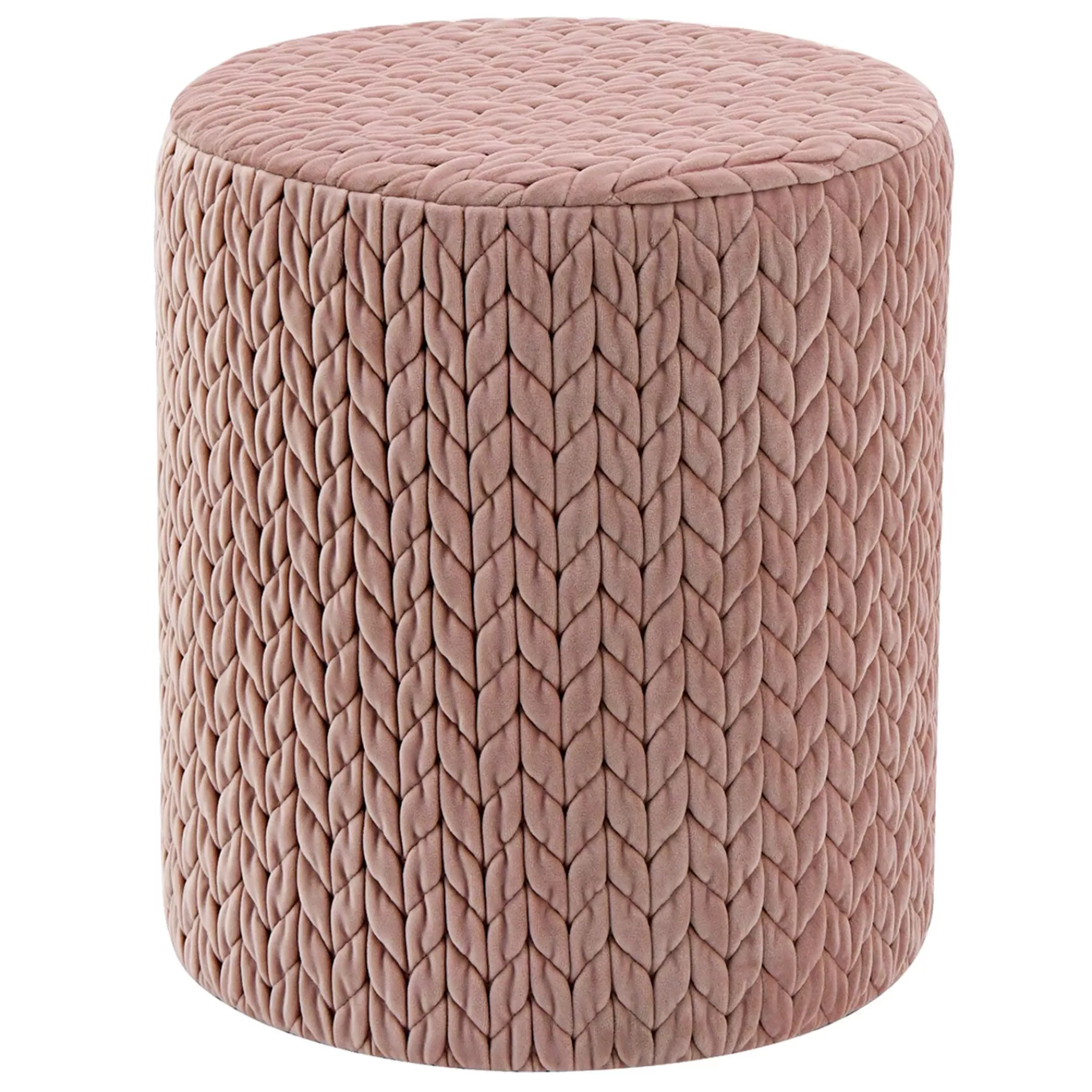 * Typical Style Blush Pink Velvet Quilted Round Ottoman