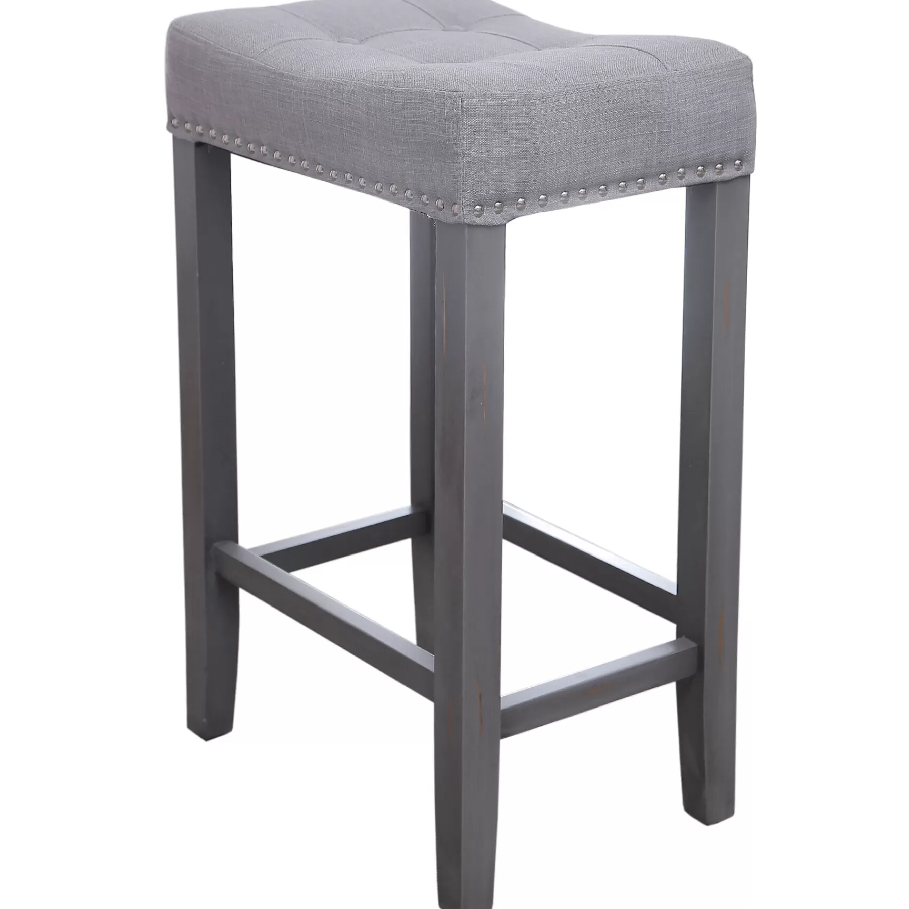 * Typical Style Macie Grey Backless Wooden Counter Stool With Upholstered Seat, 24