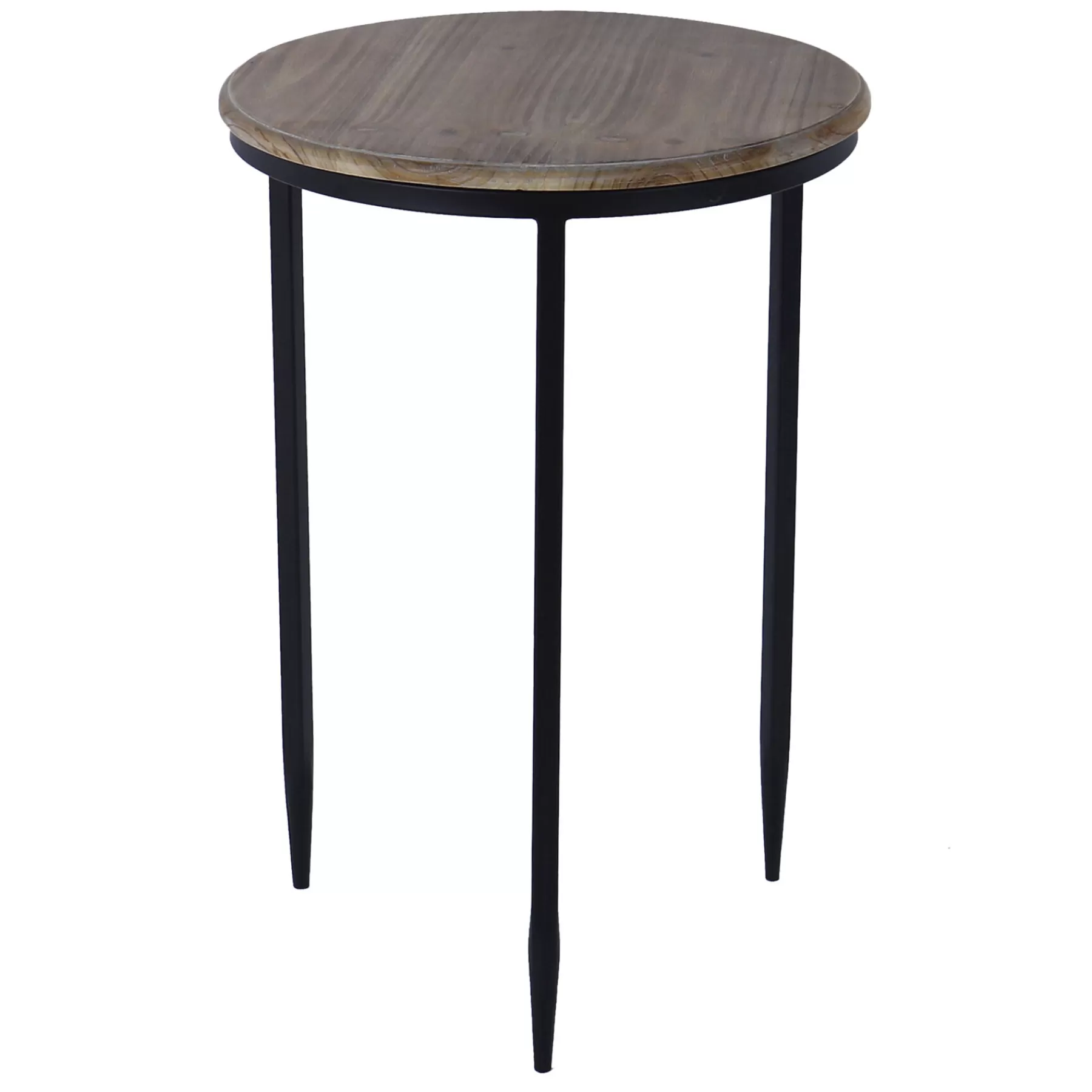 * Typical Style Round Wood Top Accent Table With Black Metal Legs